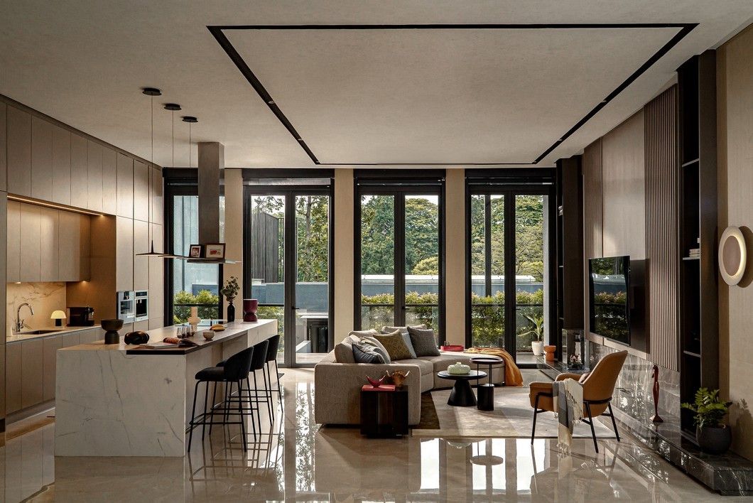 Modern Open Space Living with Elegant Kitchen Island